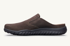 Chocolate brown unisex Zen Clog shoes by Lems, showing the right inside view with the closed toe and casual slip-on design.