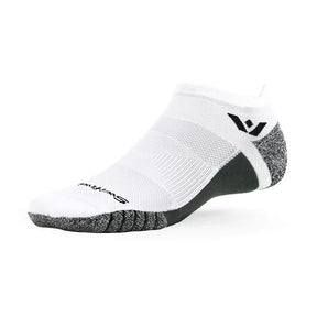 White Swiftwick Flite XT no-show sock with reinforced tab and low-profile design, ideal for running and athletic activities.
