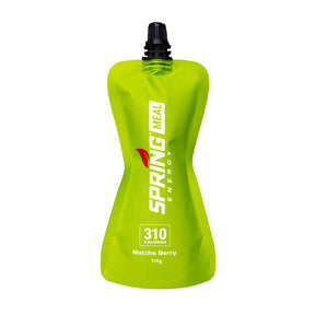 Spring Energy Endurance Meal with matcha flavor in a resealable pouch, showcasing the vibrant green matcha powder and packaging.