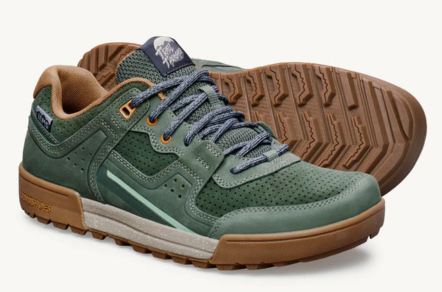 Lems Trail Thrasher unisex hiking shoes in moss green, showing side view with textured sole and durable material.