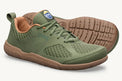 Olive green Lems Primal 3 unisex shoes with breathable mesh upper and flexible sole, designed for comfort and outdoor activity.